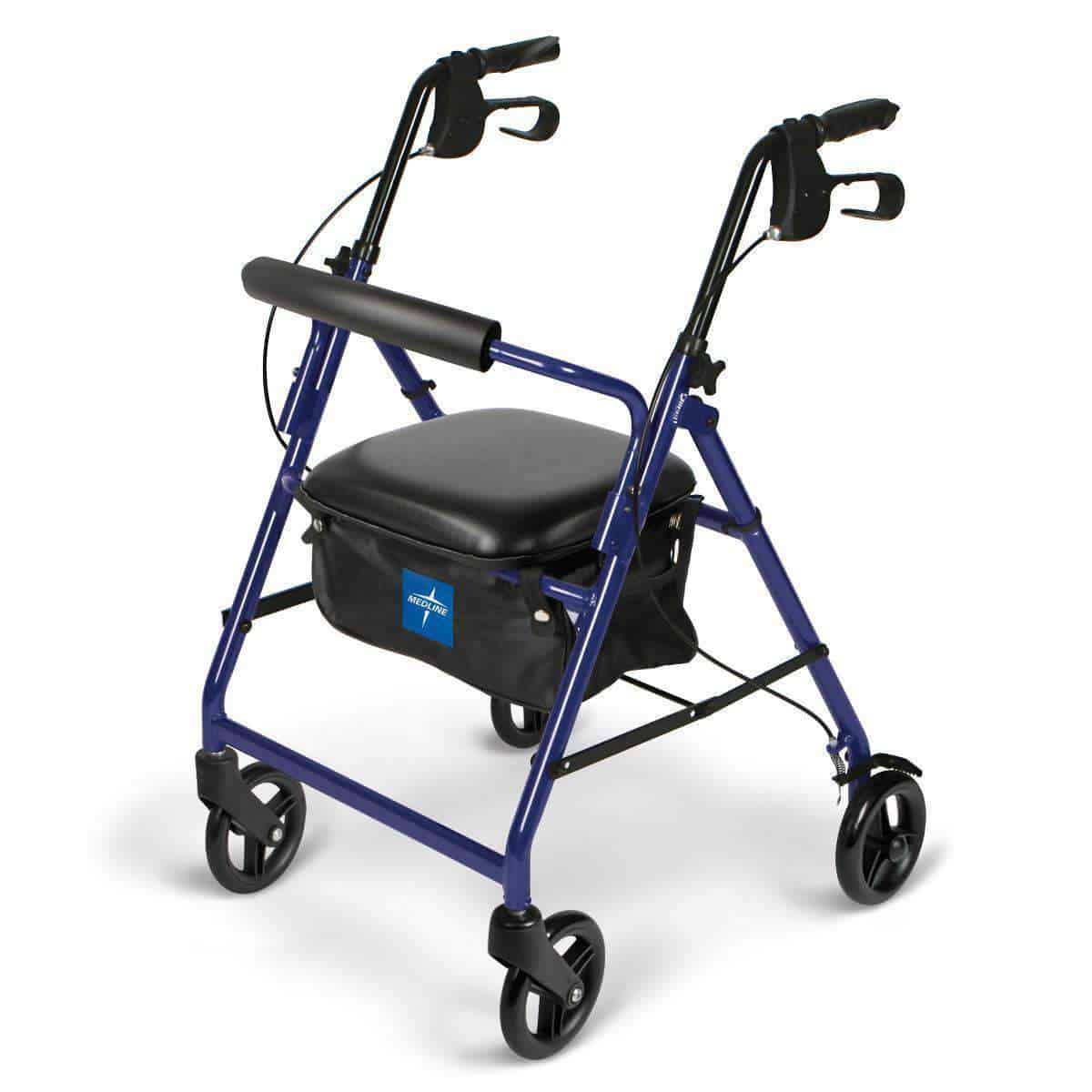 Medline Aluminum Transport Mobility Rollator with 6 Inch Wheels and Seat - Senior.com Rollators